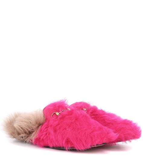 gucci pink fur slippers|Gucci Princetown Shearling.